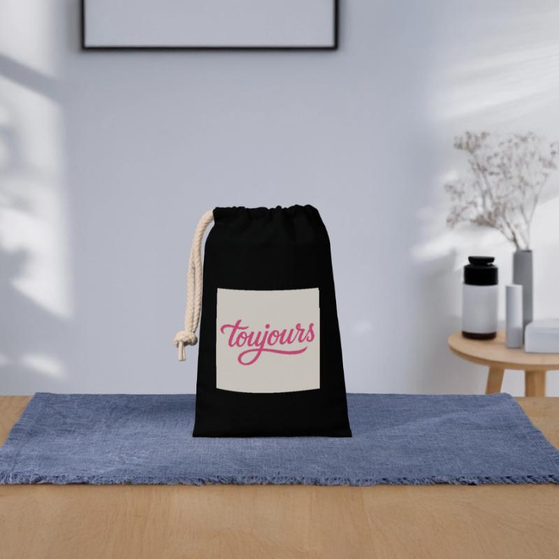 Toujours Pink Script Closable cotton gift bag (14x20cm)