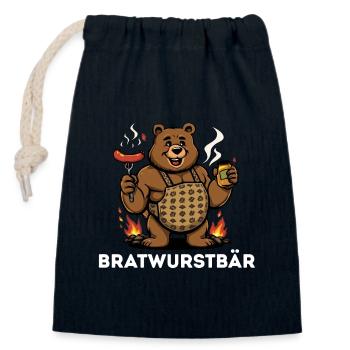 Bratwurstbär Grillfest Geschenk Geschenkidee  - Verschließbarer Geschenkbeutel aus Baumwolle (14x20cm) - Navy - Vorne