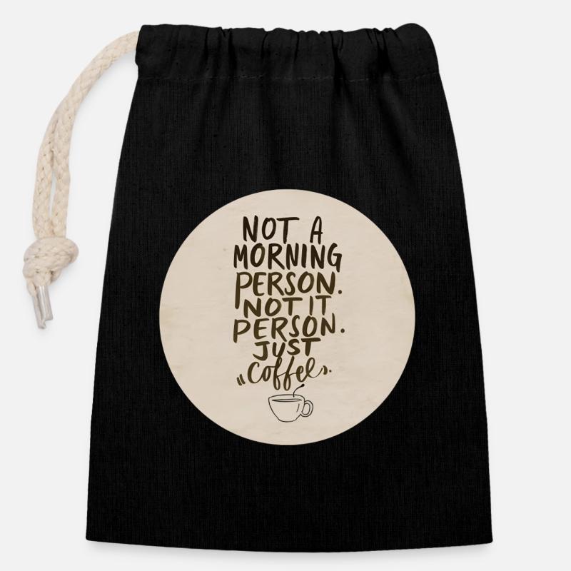 Pas du matin, juste café - Sac cadeau en coton avec cordon (14 x 20 cm) - noir