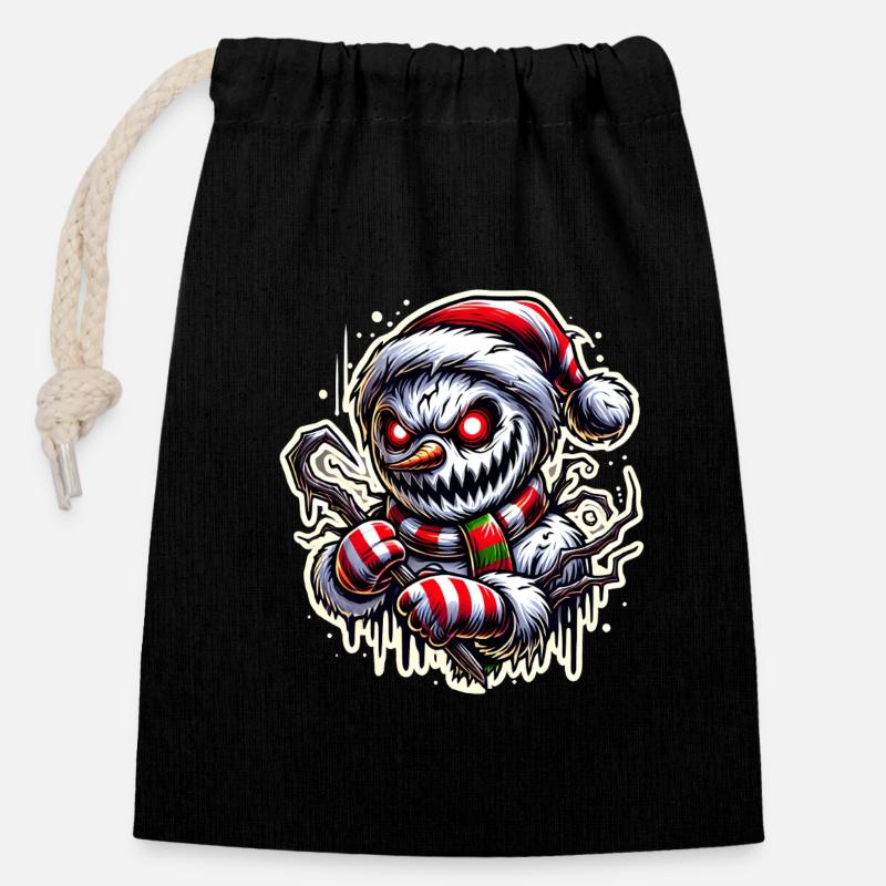 Killer Snowman – Eisige Rache - Verschließbarer Geschenkbeutel aus Baumwolle (14x20cm) - Schwarz