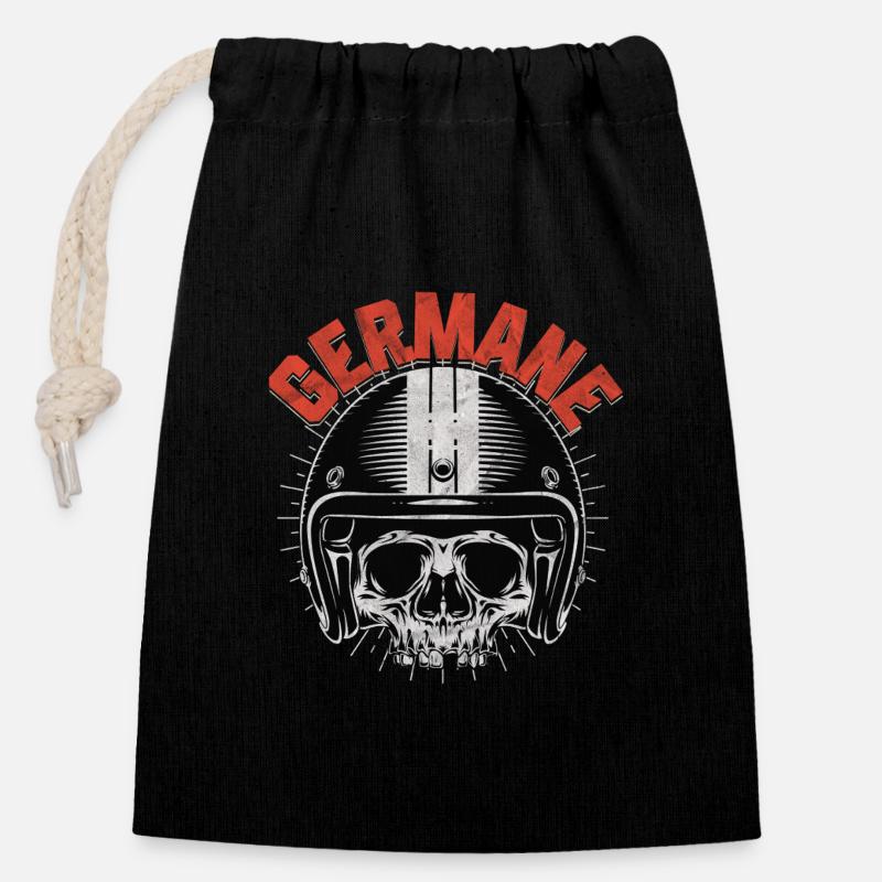 German Skull Motorcycle Helmet Germane - Closable cotton gift bag (14x20cm) - black