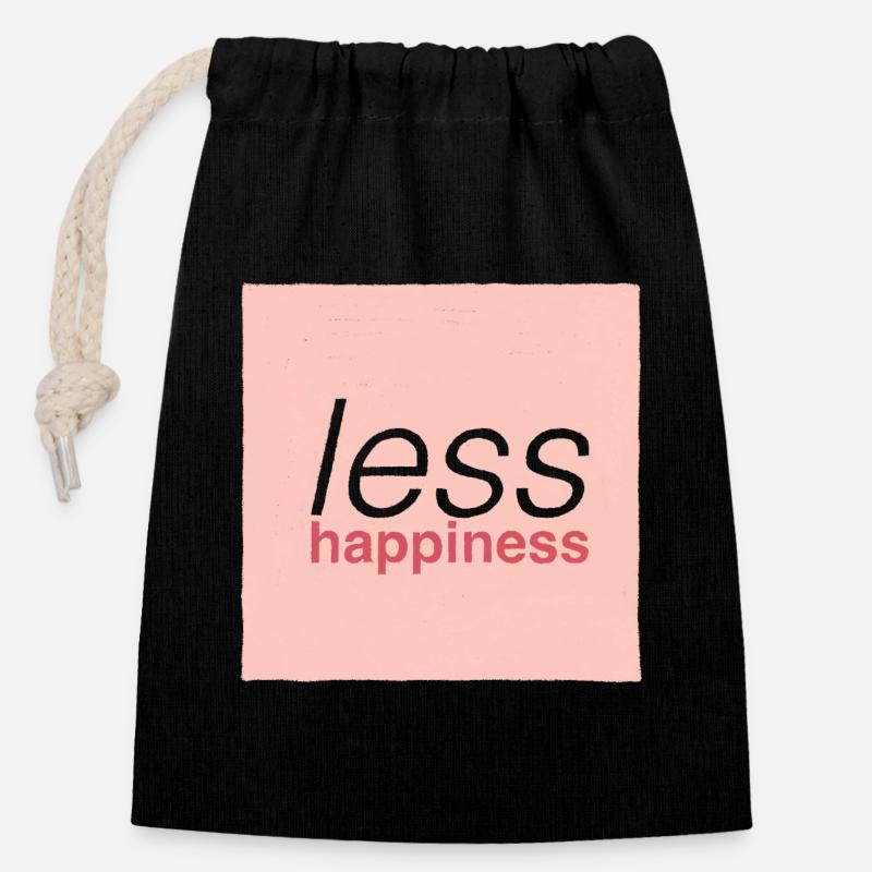 Less happiness  - Sac cadeau en coton avec cordon (14 x 20 cm) - noir