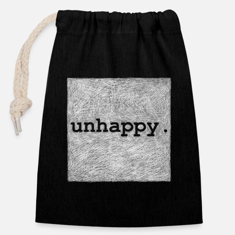 unhappy - White version - Sac cadeau en coton avec cordon (14 x 20 cm) - noir