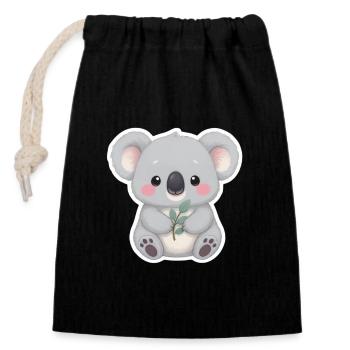 Koala Cutie avec étreinte de feuille - Sac cadeau en coton avec cordon (14 x 20 cm) - noir - Devant