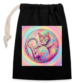 Pastel Mosaic Cat Gentle and Artful - Closable cotton gift bag (14x20cm) - black - Front