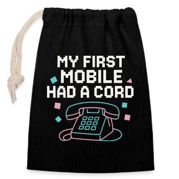 My first phone had a cable - Closable cotton gift bag (14x20cm) - black - Front
