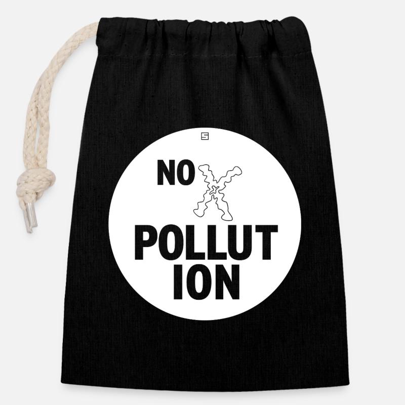 PAS DE POLLUTION - Sac cadeau en coton avec cordon (14 x 20 cm) - noir