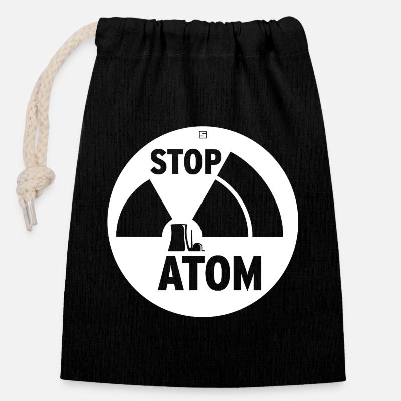 STOP ATOM - Sac cadeau en coton avec cordon (14 x 20 cm) - noir