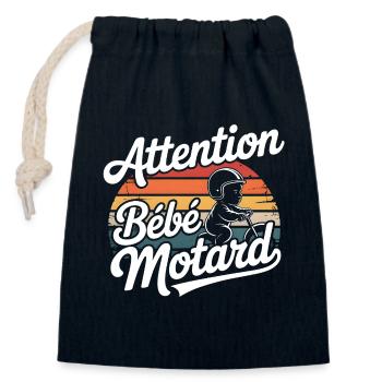 Attention Baby Biker - Closable cotton gift bag (14x20cm) - navy - Front