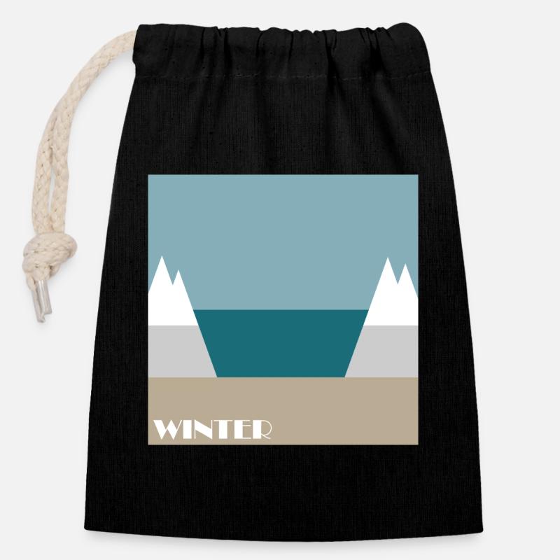 Winter - Closable cotton gift bag (14x20cm) - black