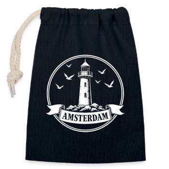 Leuchtturm Amsterdam Maritimes  - Verschließbarer Geschenkbeutel aus Baumwolle (14x20cm) - Navy - Vorne