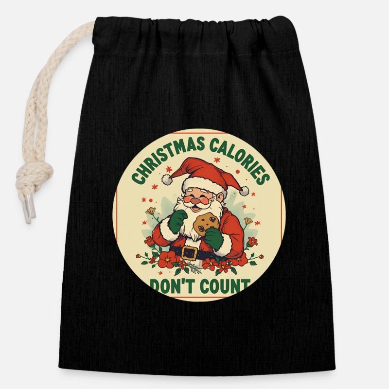 Noël Sans Compter les Calories - Sac cadeau en coton avec cordon (14 x 20 cm) - noir