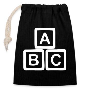 Style de panneau de bloc ABC - Sac cadeau en coton avec cordon (14 x 20 cm) - noir - Devant