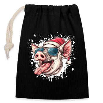 Schwein Weihnachten Lustig Ferkel - Verschließbarer Geschenkbeutel aus Baumwolle (14x20cm) - Schwarz - Vorne