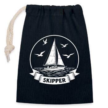 Skipper Segelboot Maritim Kapitän - Verschließbarer Geschenkbeutel aus Baumwolle (14x20cm) - Navy - Vorne