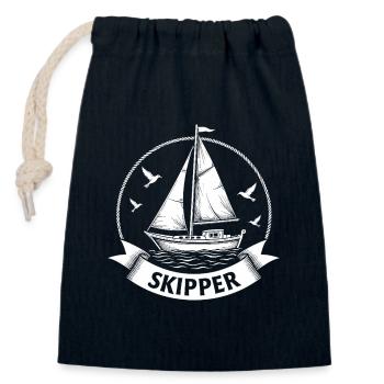 Skipper Segelboot Maritim Kapitän - Verschließbarer Geschenkbeutel aus Baumwolle (14x20cm) - Navy - Vorne