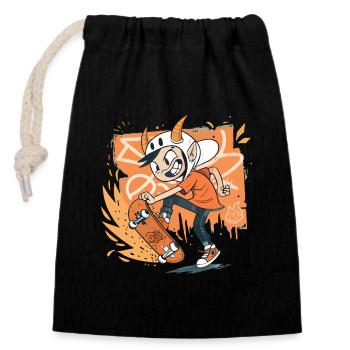 Skater Imp on Orange Graffiti - Closable cotton gift bag (14x20cm) - black - Front