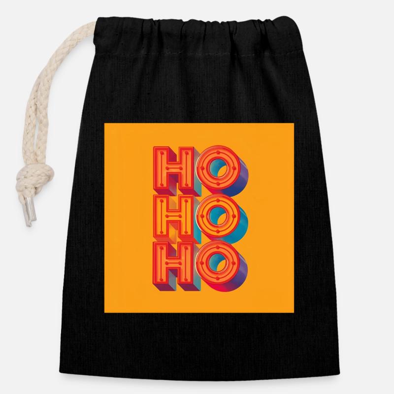 ho ho ho - Closable cotton gift bag (14x20cm) - black