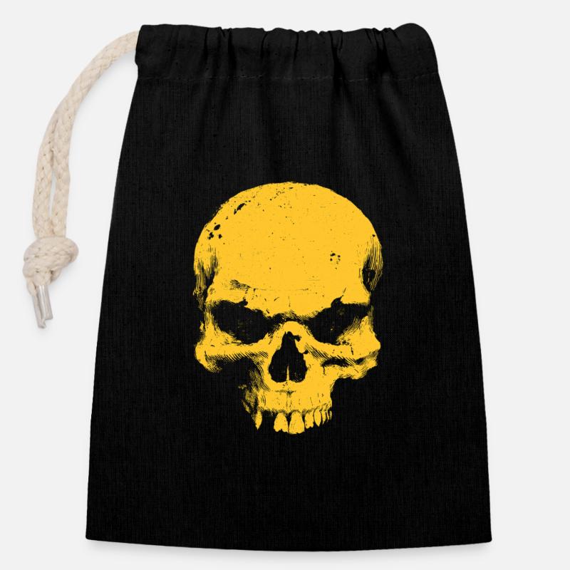 Gelber Totenkopf Kontrast - Verschließbarer Geschenkbeutel aus Baumwolle (14x20cm) - Schwarz