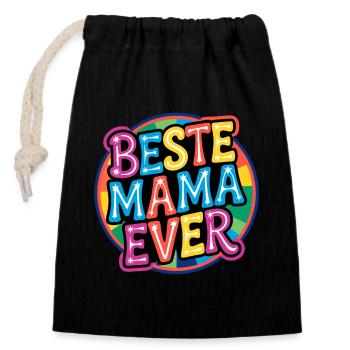 Beste Mama Ever - Bunte Retro Schrift - Verschließbarer Geschenkbeutel aus Baumwolle (14x20cm) - Schwarz - Vorne