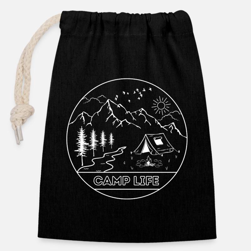 Camp Life - Closable cotton gift bag (14x20cm) - black