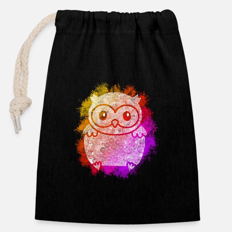 Zentangle Owl - Closable cotton gift bag (14x20cm) - black