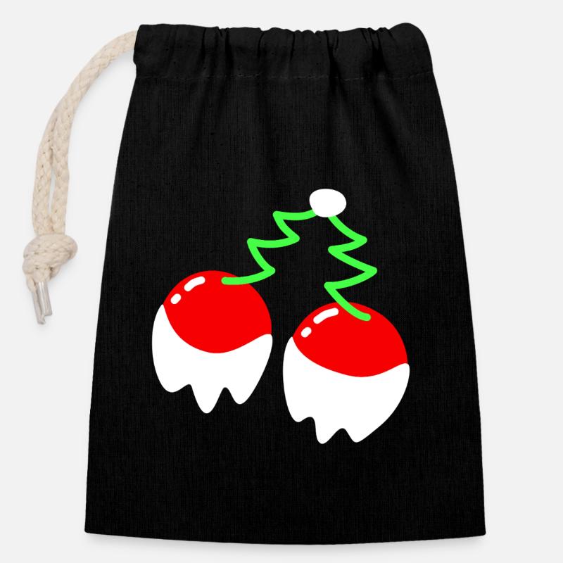 Kirsche – Weihnachten - Verschließbarer Geschenkbeutel aus Baumwolle (14x20cm) - Schwarz