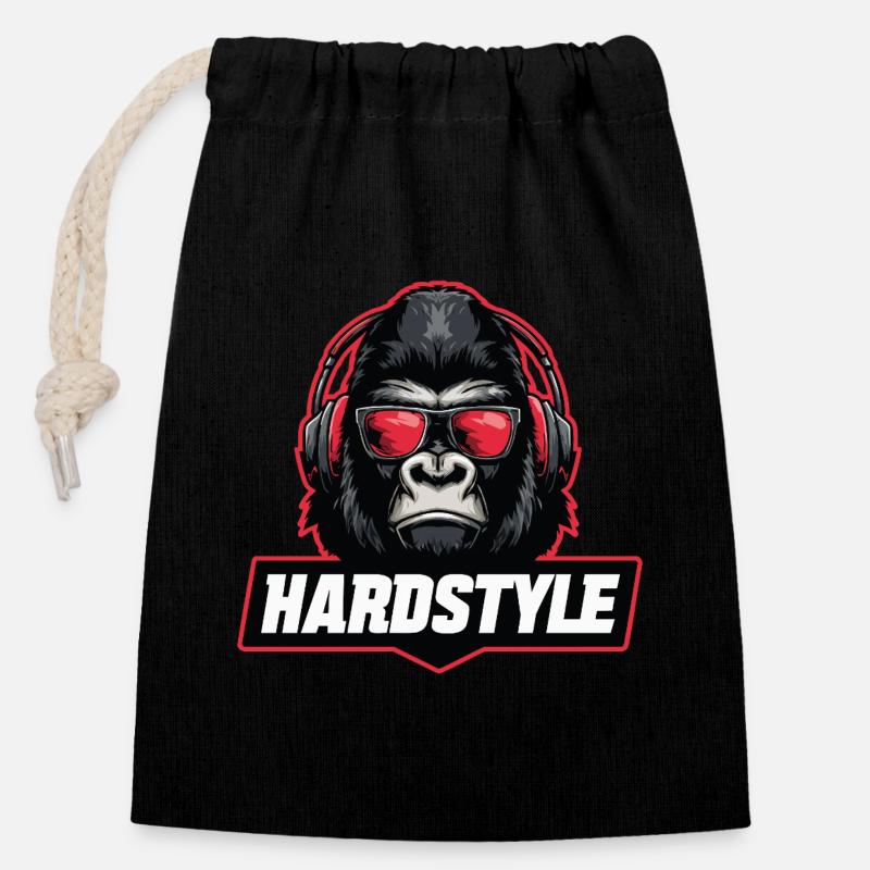 Hardstyle Gorilla – Musik Design mit Kopfhörern - Verschließbarer Geschenkbeutel aus Baumwolle (14x20cm) - Schwarz