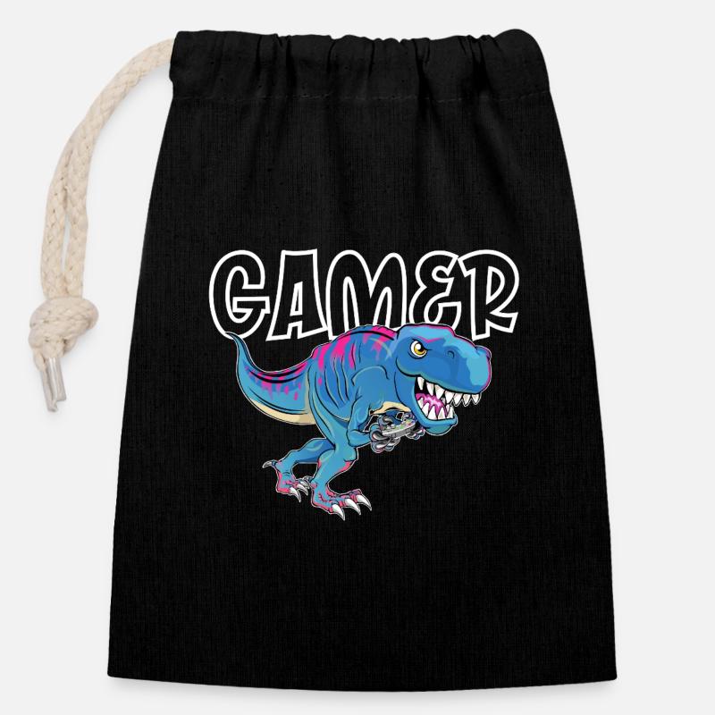 Gamer Gaming T_Rex - Verschließbarer Geschenkbeutel aus Baumwolle (14x20cm) - Schwarz