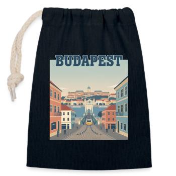 Budapest Tram River Vintage Travel Poster City - Verschließbarer Geschenkbeutel aus Baumwolle (14x20cm) - Navy - Vorne
