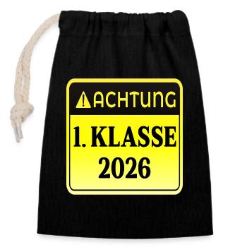 EINSCHULUNG Grundschule 2026 - Verschließbarer Geschenkbeutel aus Baumwolle (14x20cm) - Schwarz - Vorne