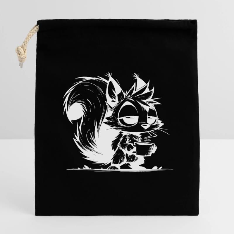 Ohne Kaffee kein Eichhörnchen bei der Arbeit Verschließbarer Geschenkbeutel aus Baumwolle (14x20cm)
