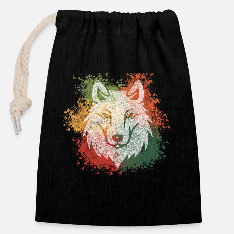 Zentangle Wolf - Closable cotton gift bag (14x20cm) - black