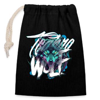 Tête de Loup Techno Néon – Loup Rave - Sac cadeau en coton avec cordon (14 x 20 cm) - noir - Devant