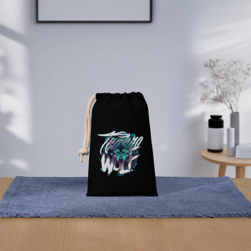 Neon Techno Wolf Head–Rave Wolf Verschließbarer Geschenkbeutel aus Baumwolle (14x20cm)