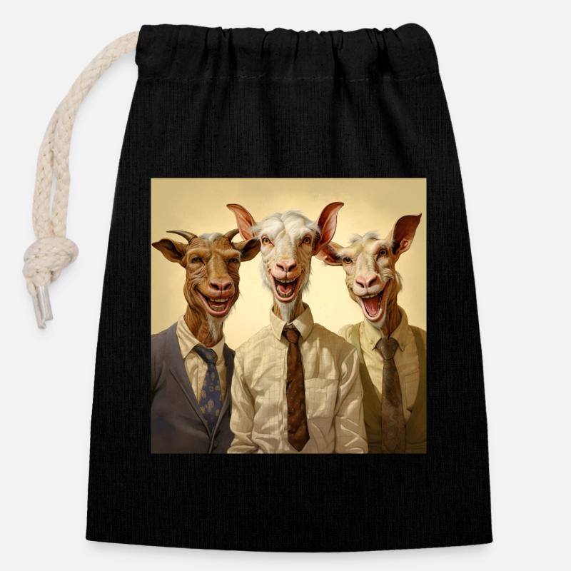 Trio de chèvres en affaires - Sac cadeau en coton avec cordon (14 x 20 cm) - noir