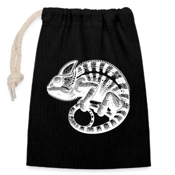 Cute chameleon in camouflage mode - Closable cotton gift bag (14x20cm) - black - Front