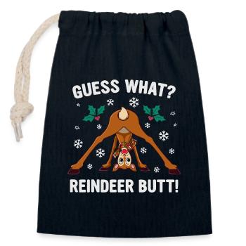 Guess What Rentier Hintern Weihnachtswitz - Verschließbarer Geschenkbeutel aus Baumwolle (14x20cm) - Navy - Vorne