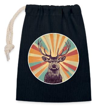 Rentier Hirsch Geweih Reindeer Vintage - Verschließbarer Geschenkbeutel aus Baumwolle (14x20cm) - Navy - Vorne