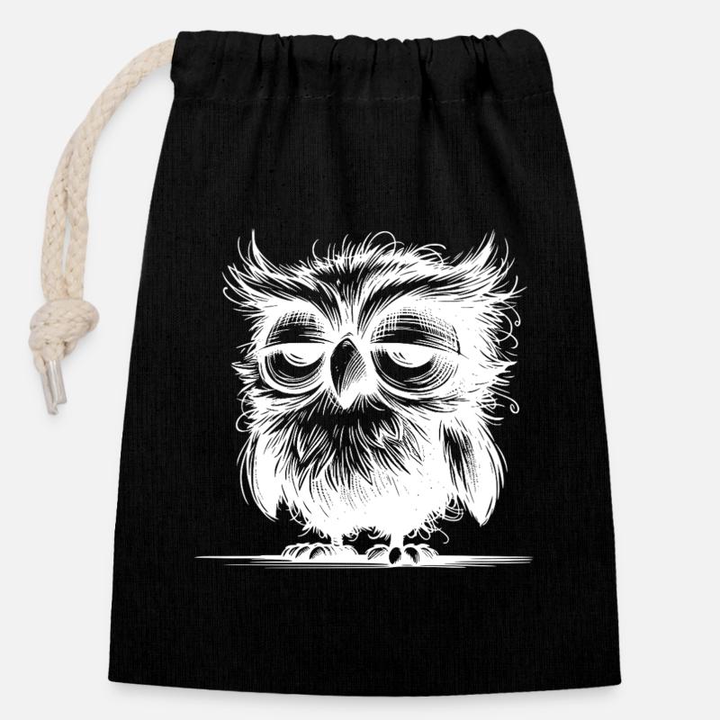 Hibou, je ne suis pas grognon, juste pas bien reposé - Sac cadeau en coton avec cordon (14 x 20 cm) - noir