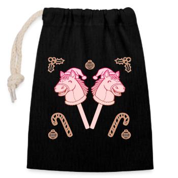 Cavaliers de Noël amateurs - Sac cadeau en coton avec cordon (14 x 20 cm) - noir - Devant