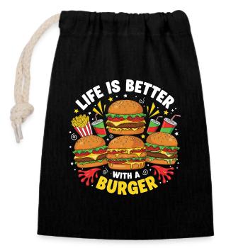 Burger Hamburger - Sac cadeau en coton avec cordon (14 x 20 cm) - noir - Devant