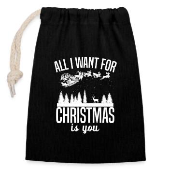 Tout ce que je veux pour Noël, c’est toi - Sac cadeau en coton avec cordon (14 x 20 cm) - noir - Devant