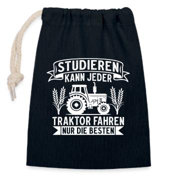 Anyone can study driving a tractor, only the best - Closable cotton gift bag (14x20cm) - navy - Front