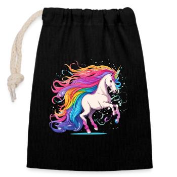 Rainbow Unicorn with Glowing Hair Tail - Closable cotton gift bag (14x20cm) - black - Front