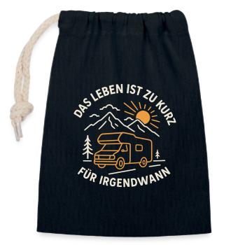 Vanlife, montagne et soleil sur le camping-car. - Sac cadeau en coton avec cordon (14 x 20 cm) - bleu marine - Devant