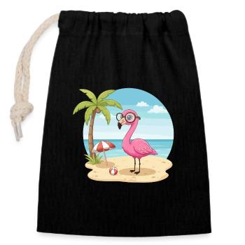 Vacances d’été sur la plage du flamant rose aux lunettes - Sac cadeau en coton avec cordon (14 x 20 cm) - noir - Devant