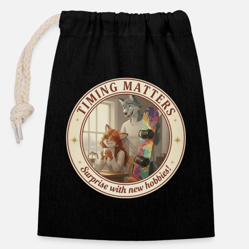 Fursona Timing Matters - Closable cotton gift bag (14x20cm) - black