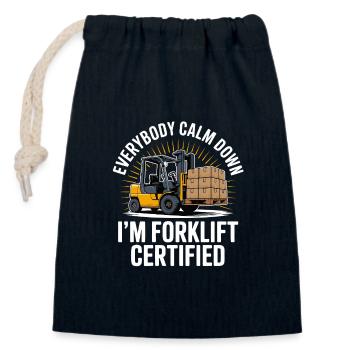 Forklift Certified Humorvolles Gabelstapler-Design - Verschließbarer Geschenkbeutel aus Baumwolle (14x20cm) - Navy - Vorne