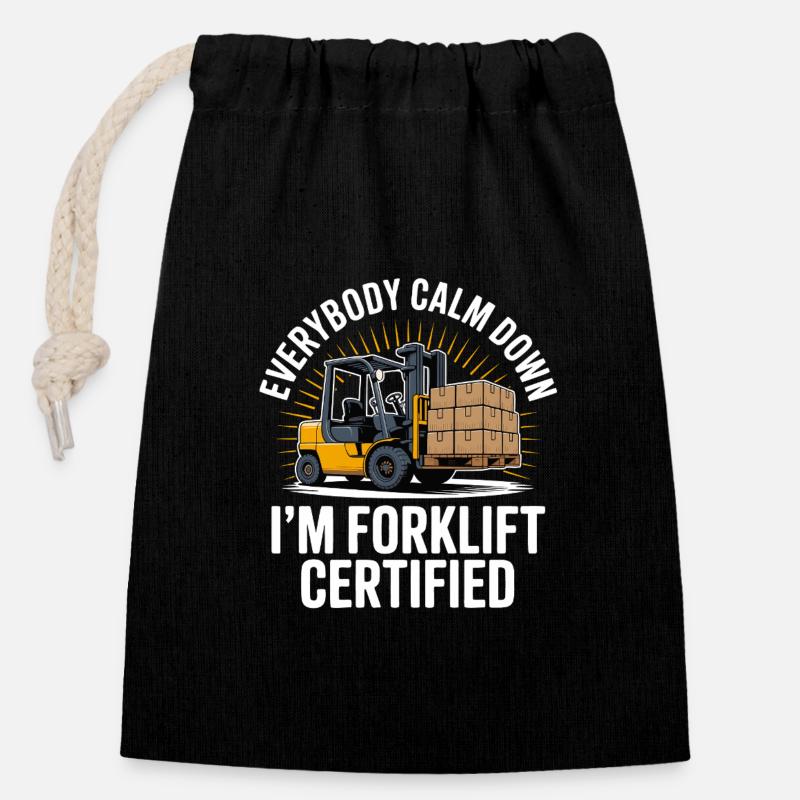 Forklift Certified Humorvolles Gabelstapler-Design - Verschließbarer Geschenkbeutel aus Baumwolle (14x20cm) - Schwarz